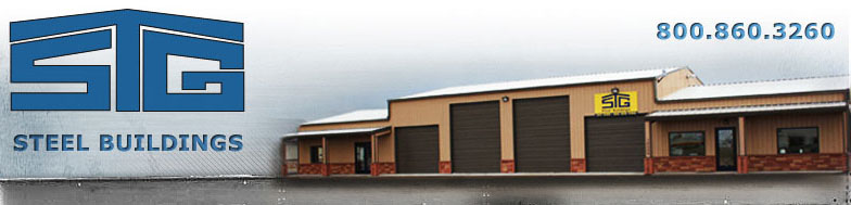 STG Steel Buildings logo: Steel garages